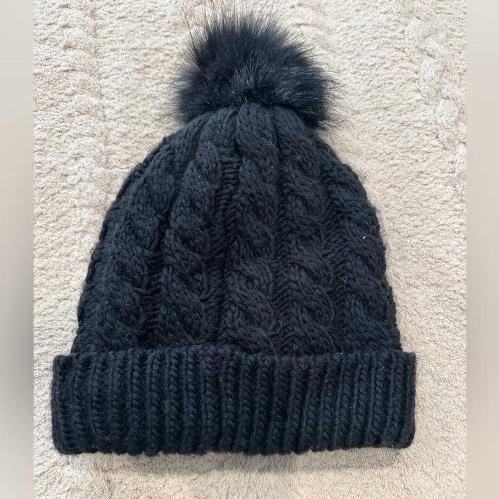 Bruce River Knit Ribbed Black Beanie Hat